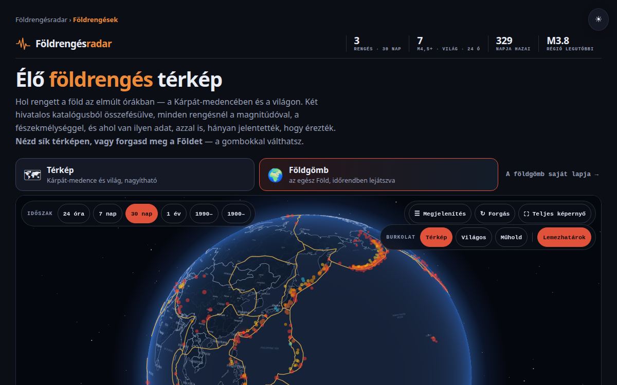 Élő földrengés térkép — oldal-előnézet